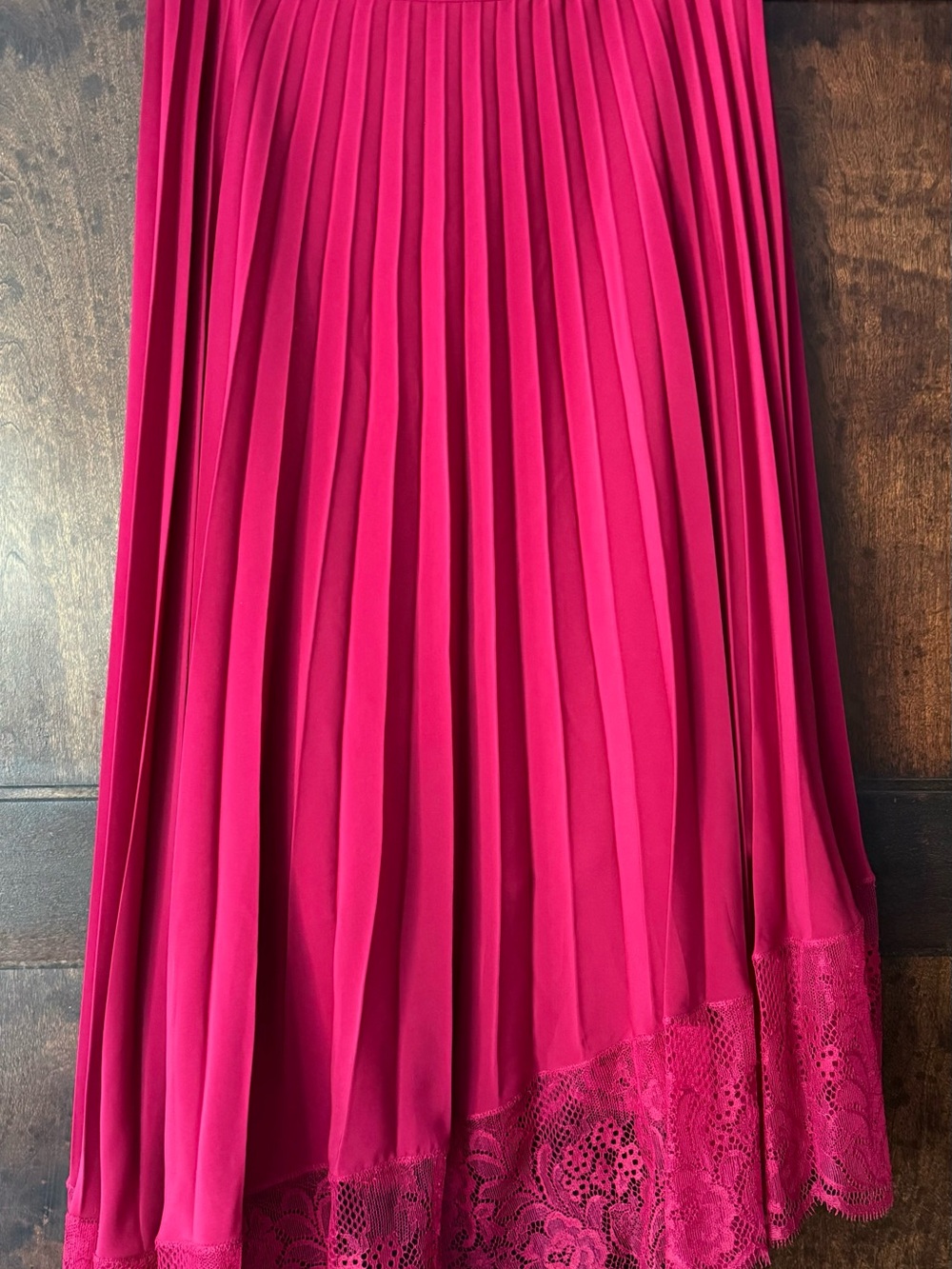 A.L.C. Pleated Lace-Hem Skirt in Fuchsia
